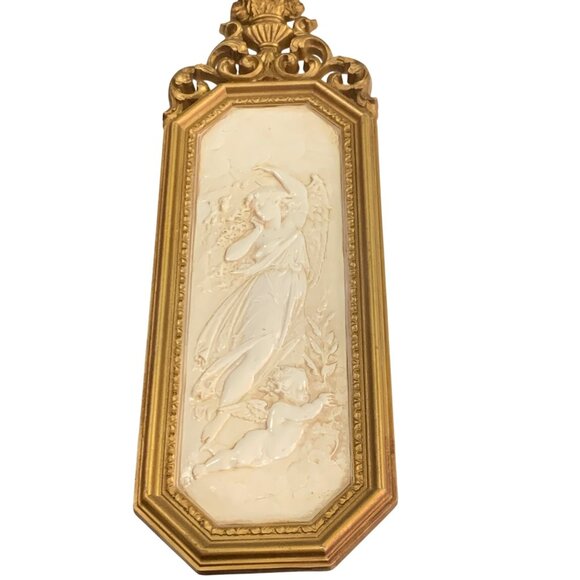 VTG 1967 Dart Homco 2 Wall Plaques Gold Angels Relief MCM Hollywood Regency - Picture 4 of 13